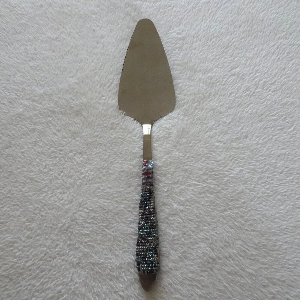 Beaded Handle Salad Serving Utensil Set Cake Pie Server Party Holiday